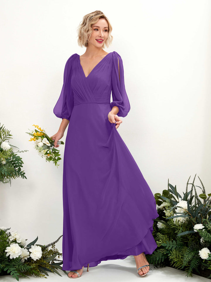 Carlyna Antonia A-Line Regency Bridesmaid Dress Maxi Three Quarter Sleeve V-Neck Dress 