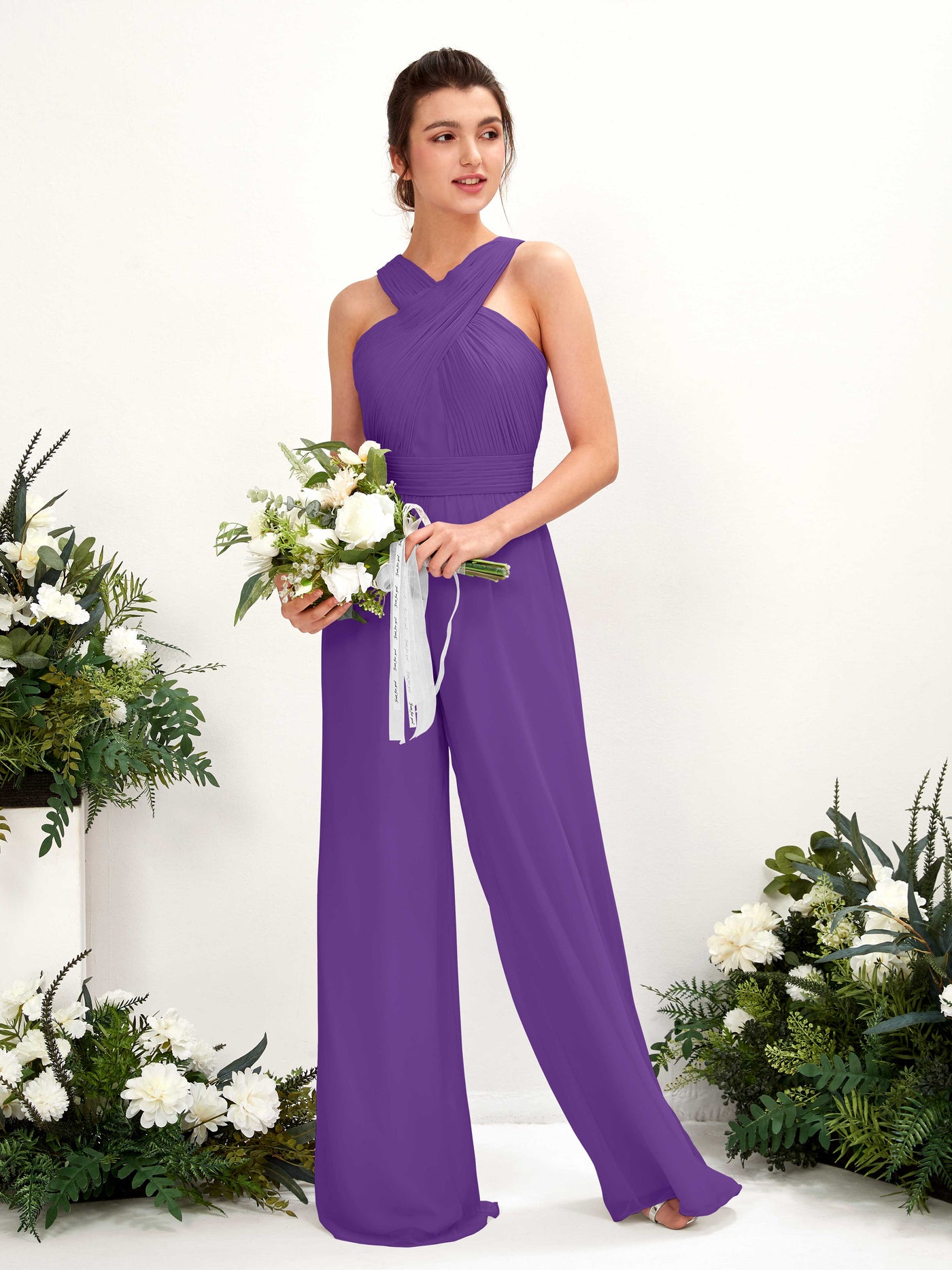 Carlyna Hilona Jumpsuit Regency Bridesmaid Dress Maxi Sleeveless V-Neck Dress #color_regency