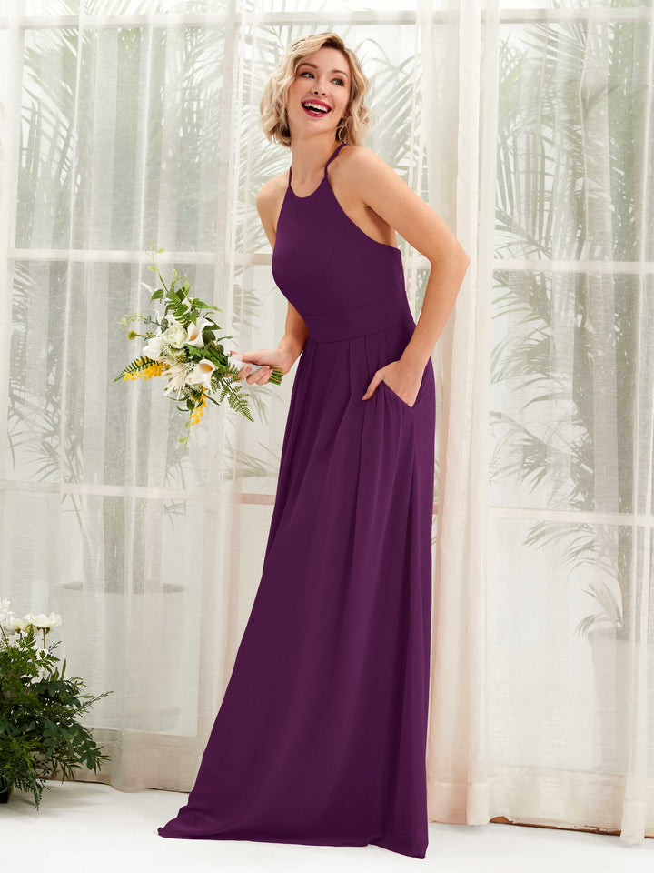 Carlyna Frances A-Line Grape Bridesmaid Dress Maxi Sleeveless Round Neck Dress 