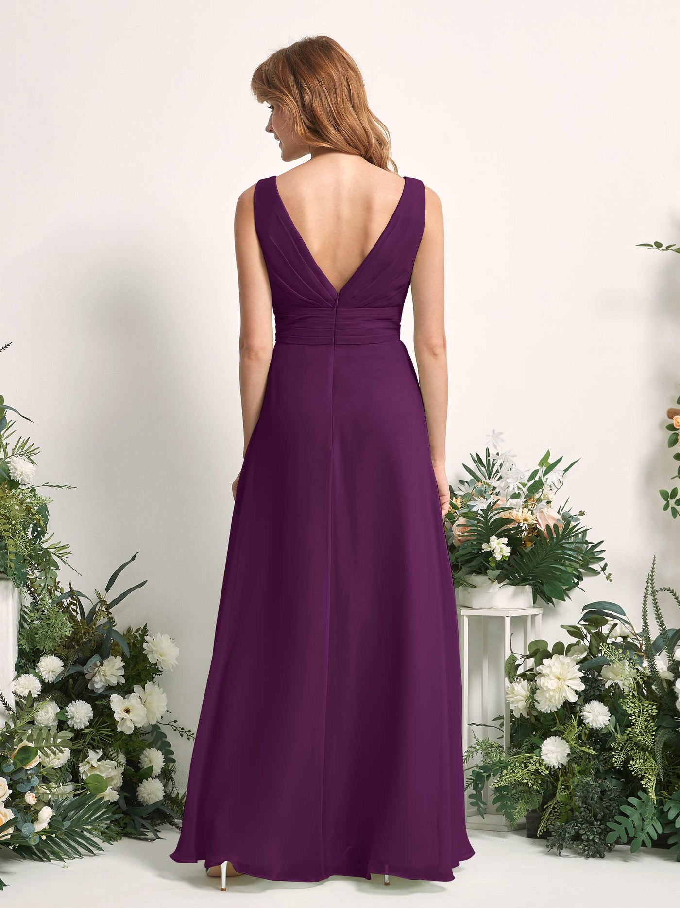 Carlyna Mollie A-Line Grape Bridesmaid Dress Maxi Sleeveless V-Neck Dress #color_grape