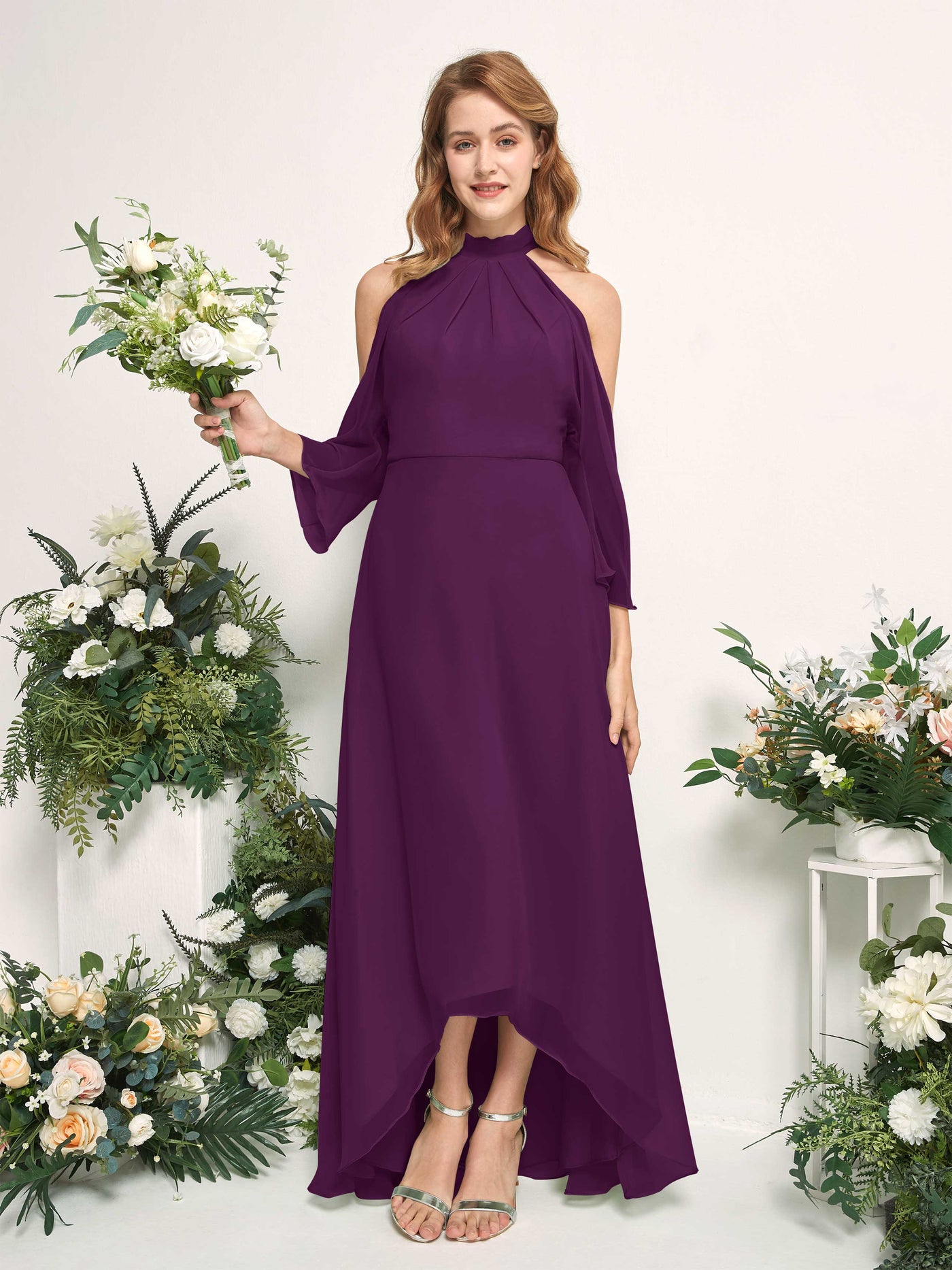 Carlyna Maxine A-Line Grape Bridesmaid Dress Maxi Sleeveless Round Neck Dress #color_grape