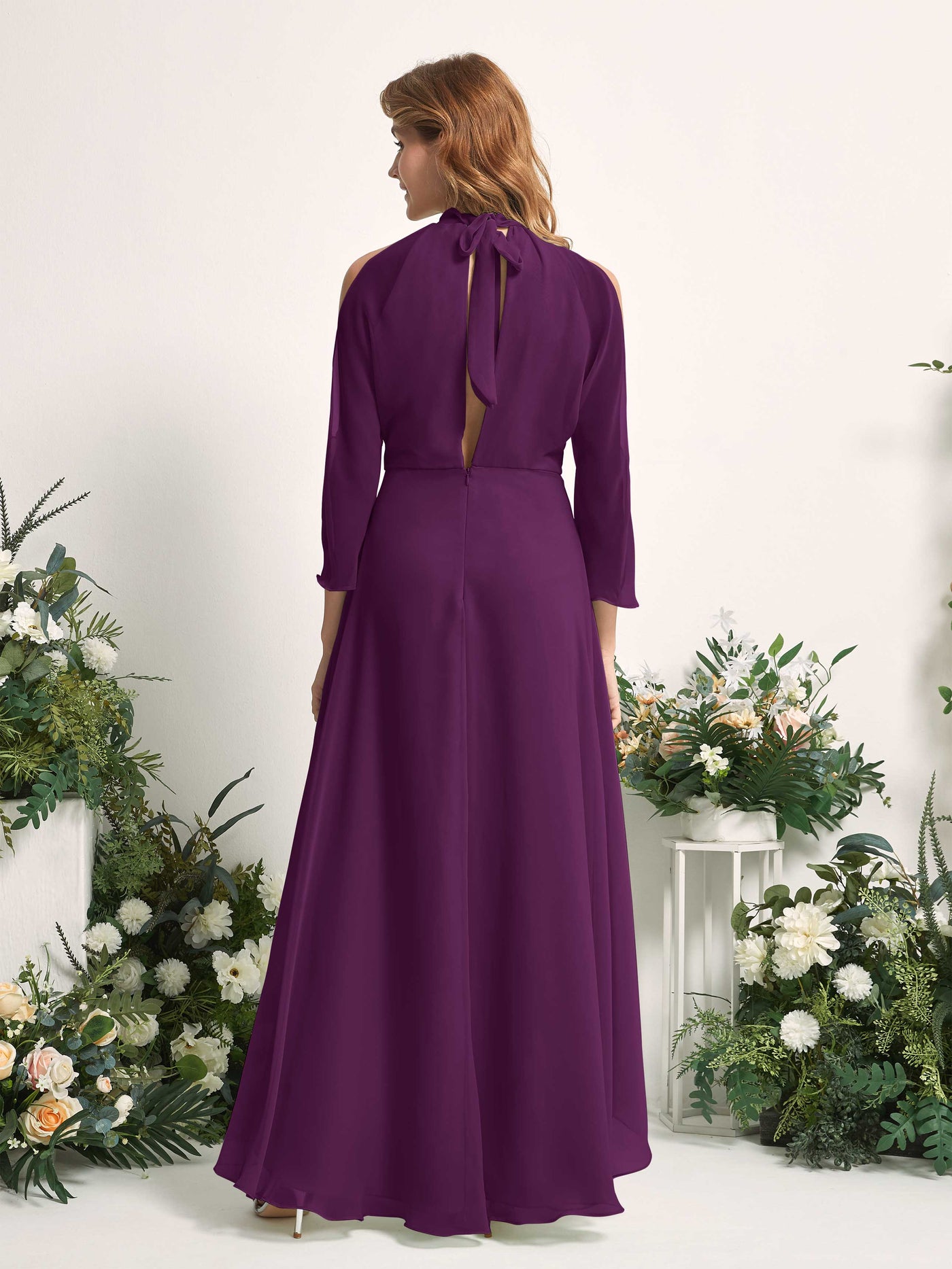 Carlyna Maxine A-Line Grape Bridesmaid Dress Maxi Sleeveless Round Neck Dress #color_grape