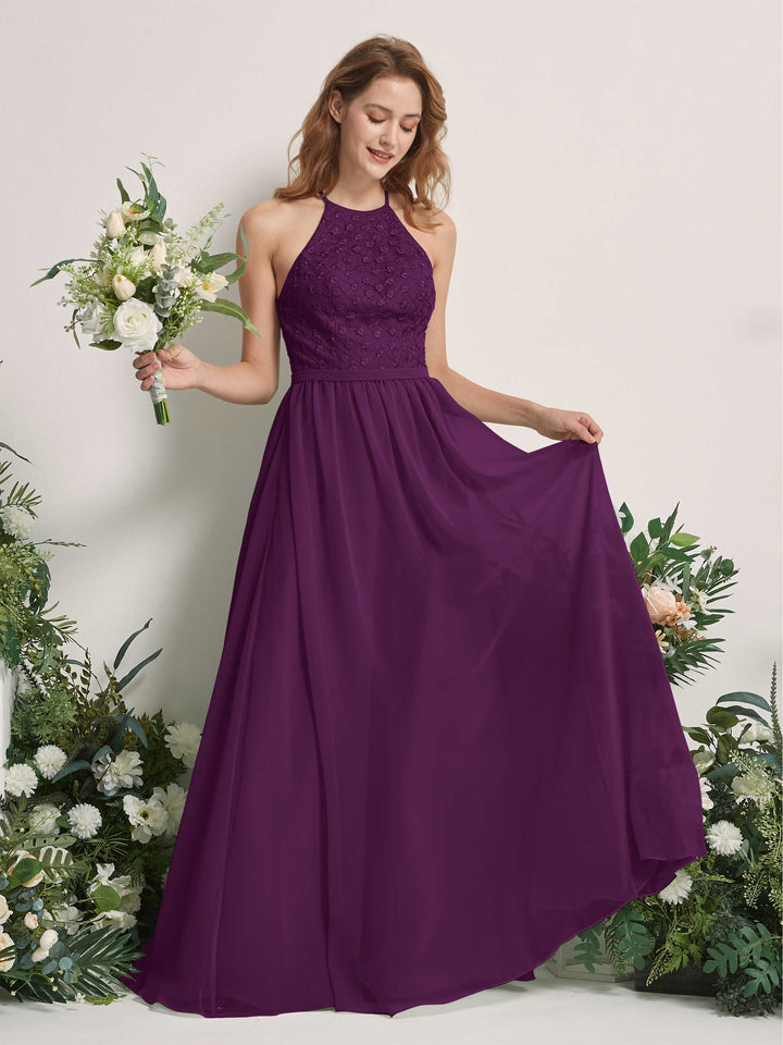 Carlyna Denise A-Line Grape Embroidered Bridesmaid Dress Maxi Sleeveless Round Neck Dress 