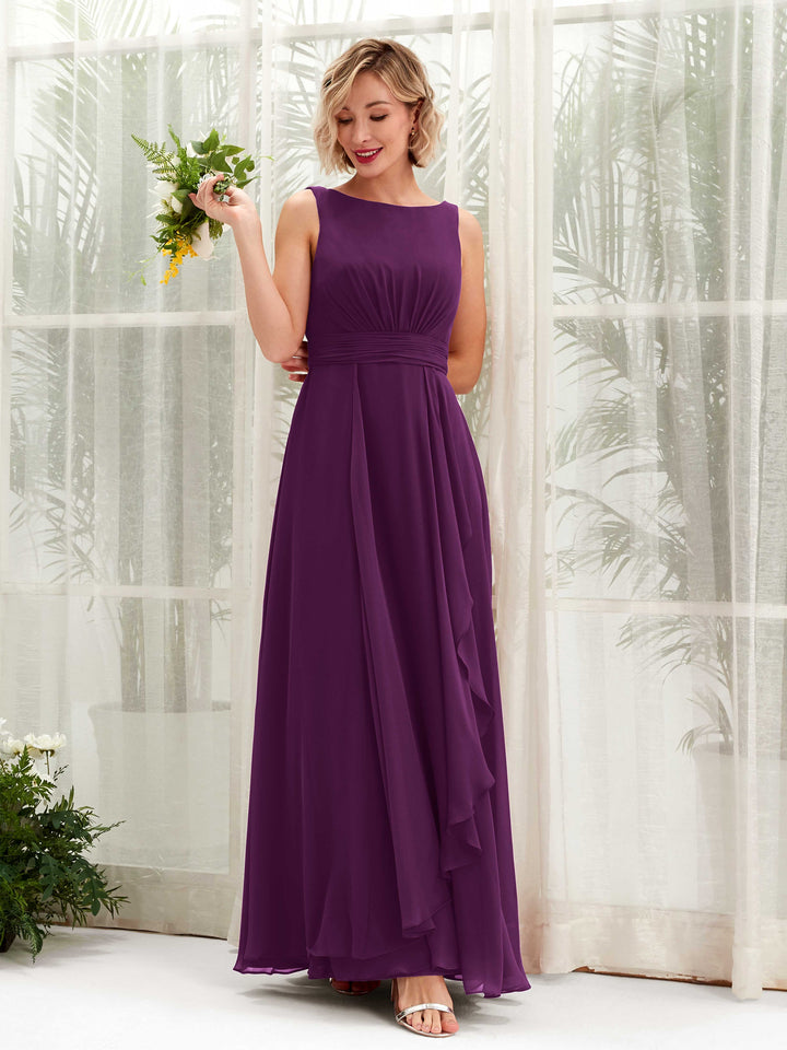 A-line Bateau Sleeveless Chiffon Bridesmaid Dress - Grape (81225831)