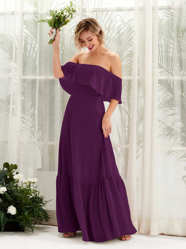 A-line Off Shoulder Chiffon Bridesmaid Dress - Grape (81224531)