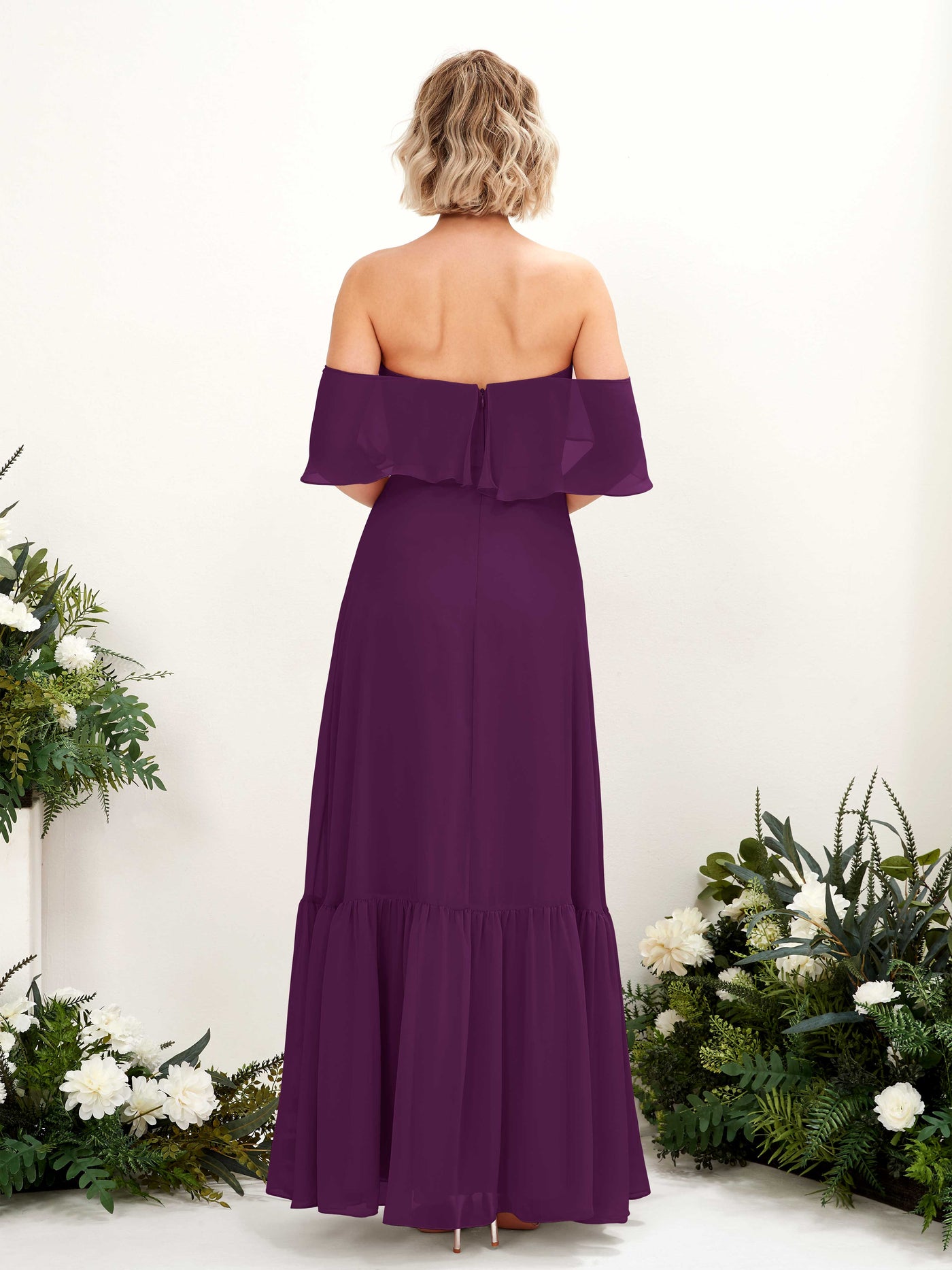 Carlyna Joie A-Line Grape Bridesmaid Dress Maxi Sleeveless Off the Shoulder Dress #color_grape