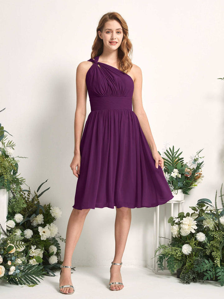 Carlyna Echo A-Line Grape Bridesmaid Dress Knee-Length Sleeveless One Shoulder Dress 