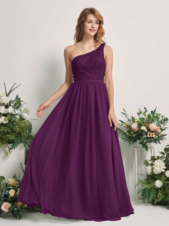 Carlyna Bonita A-Line Grape Embroidered Bridesmaid Dress Maxi Sleeveless One Shoulder Dress 