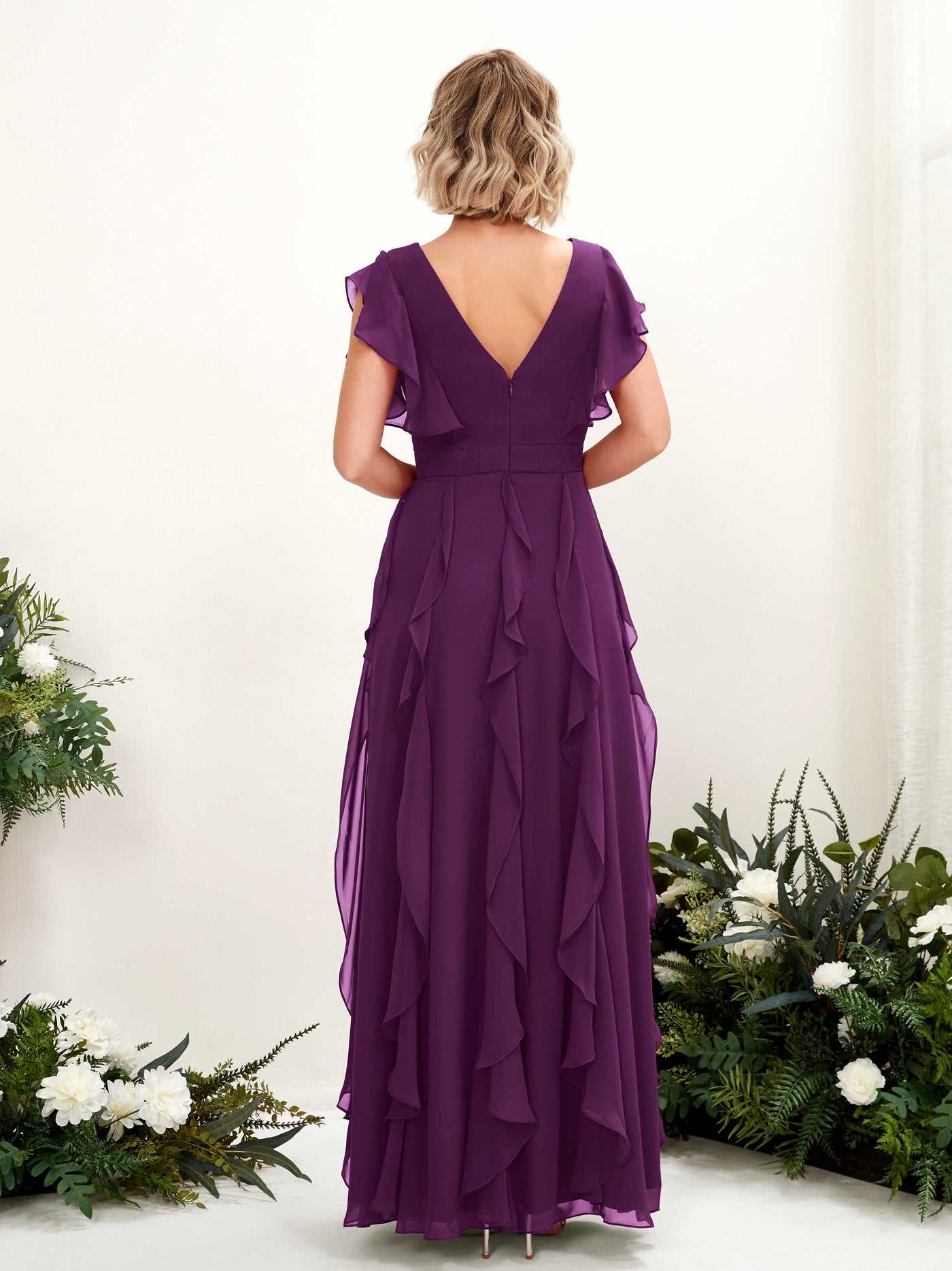 Carlyna Cynthia A-Line Grape Bridesmaid Dress Maxi Cap Sleeve V-Neck Dress #color_grape