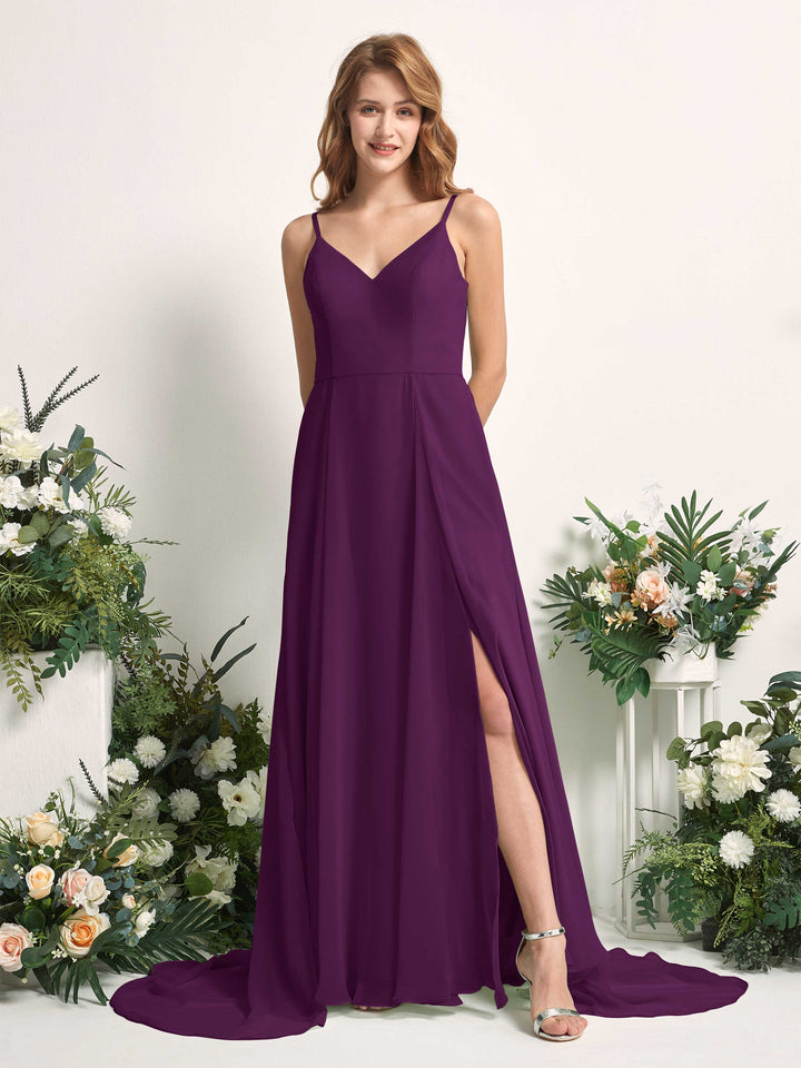Carlyna Marcia A-Line Grape Bridesmaid Dress Maxi Sleeveless V-Neck Dress 