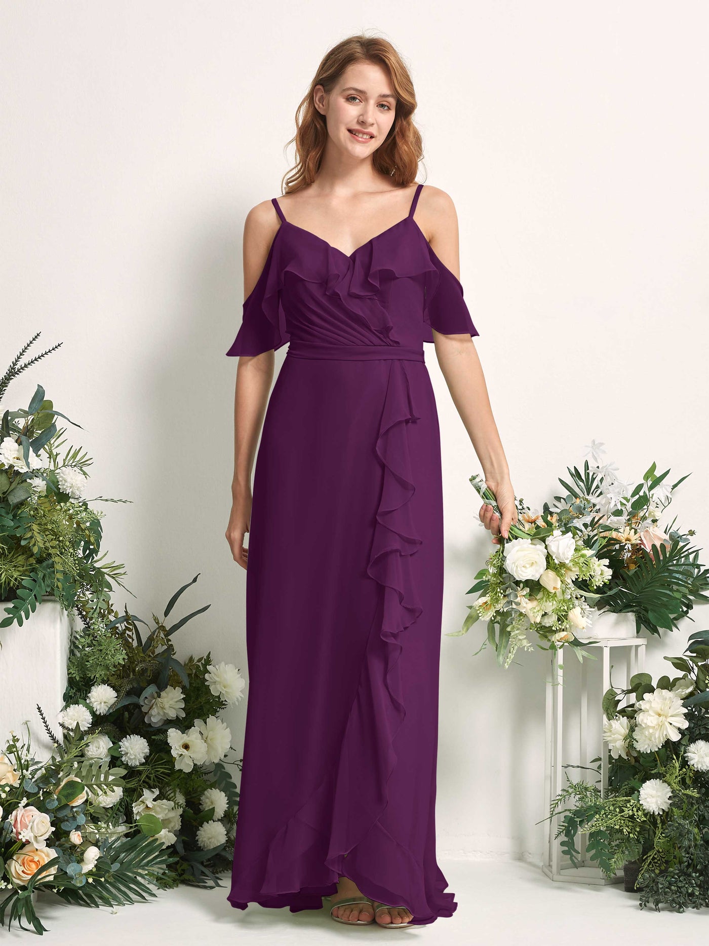 Carlyna Yvette A-Line Grape Bridesmaid Dress Maxi Sleeveless V-Neck Dress #color_grape