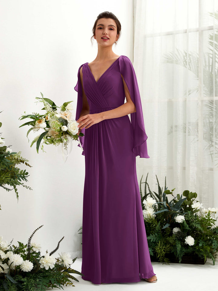 A-line V-neck Chiffon Bridesmaid Dress - Grape (80220131)