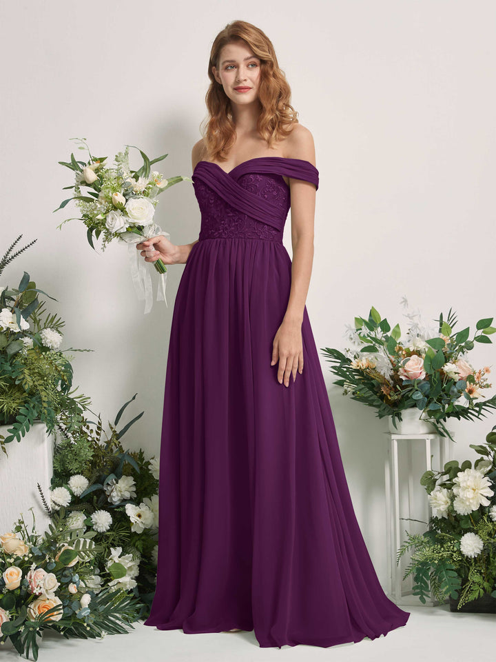 Carlyna Leona A-Line Grape Embroidered Bridesmaid Dress Maxi Sleeveless Sweetheart Dress 