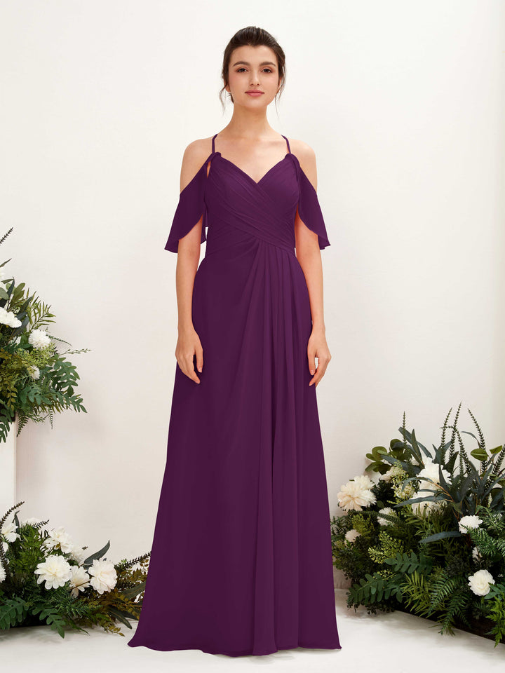 Carlyna Orlane A-Line Grape Bridesmaid Dress Maxi Sleeveless V-Neck Dress 