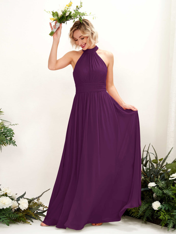 Ball Gown Halter Sleeveless Chiffon Bridesmaid Dress - Grape (81225331)