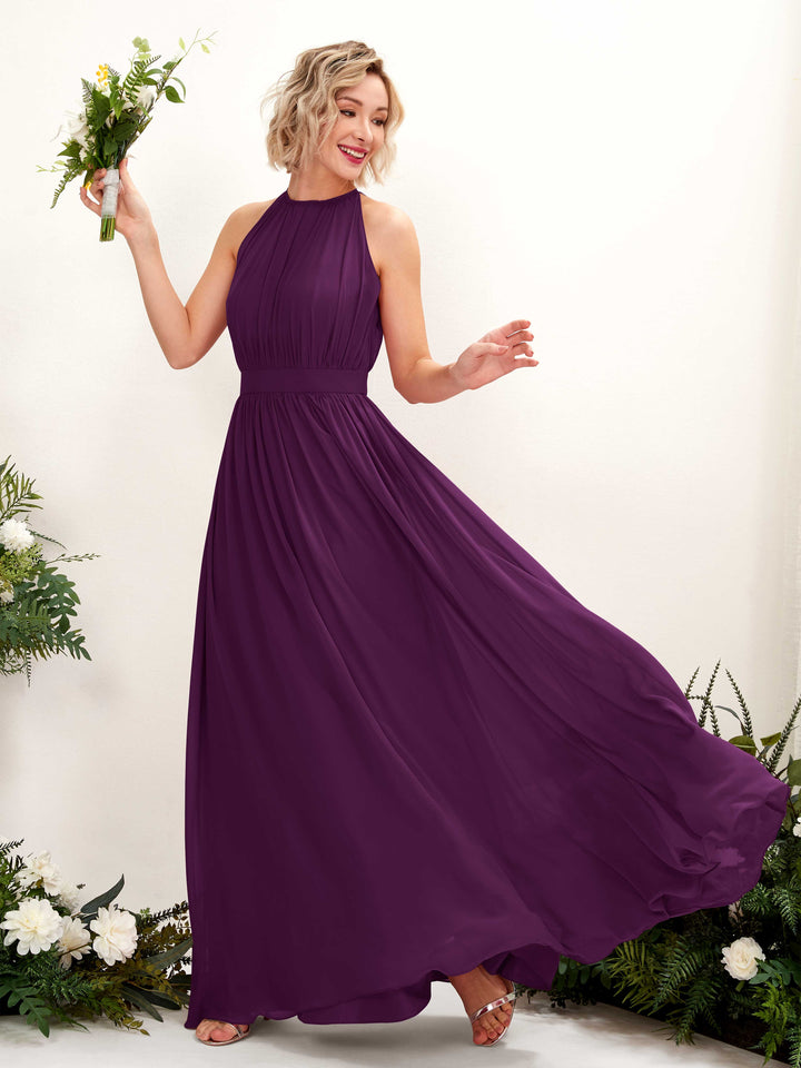 Halter Sleeveless Chiffon Bridesmaid Dress - Grape (81223131)