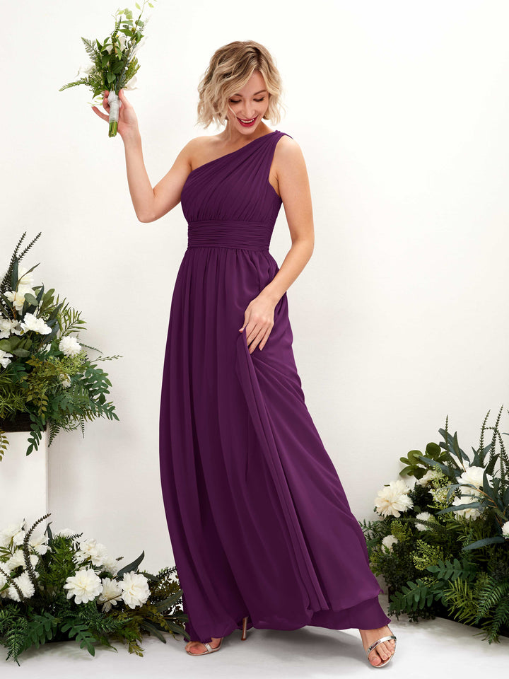 One Shoulder Sleeveless Chiffon Bridesmaid Dress - Grape (81225031)