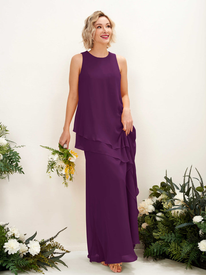 Round Sleeveless Chiffon Bridesmaid Dress - Grape (81222331)