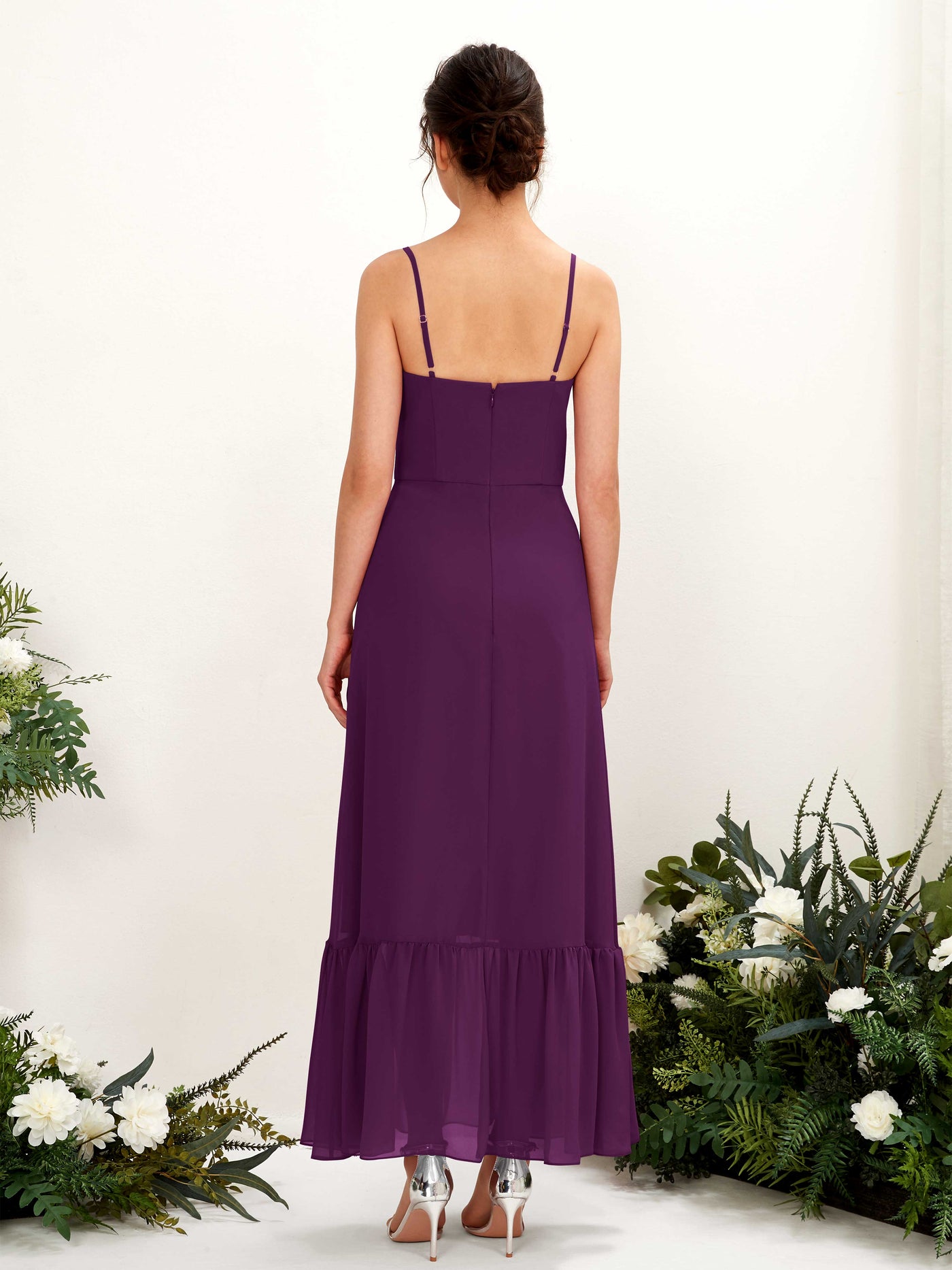 Spaghetti-straps Sweetheart Sleeveless Chiffon Bridesmaid Dress - Grape (81223031)#color_grape