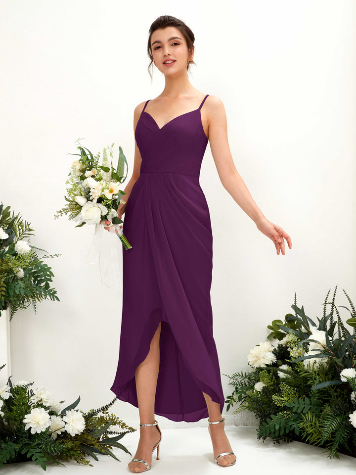 Spaghetti-straps V-neck Sleeveless Chiffon Bridesmaid Dress - Grape (81221331)