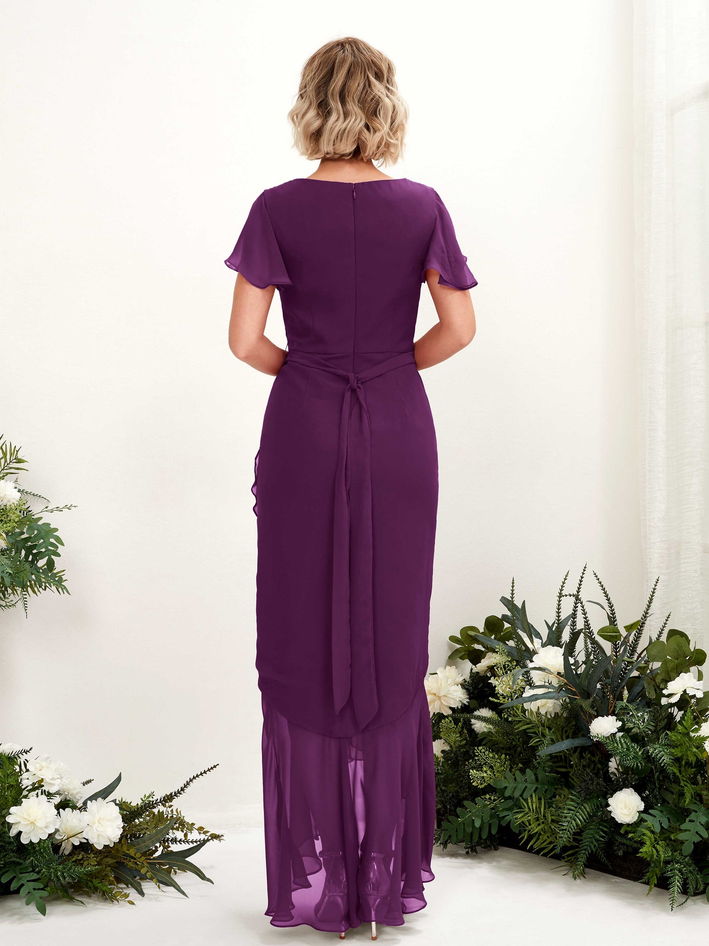 Carlyna Eartha Mermaid Grape Bridesmaid Dress Maxi Cap Sleeve V-Neck Dress #color_grape