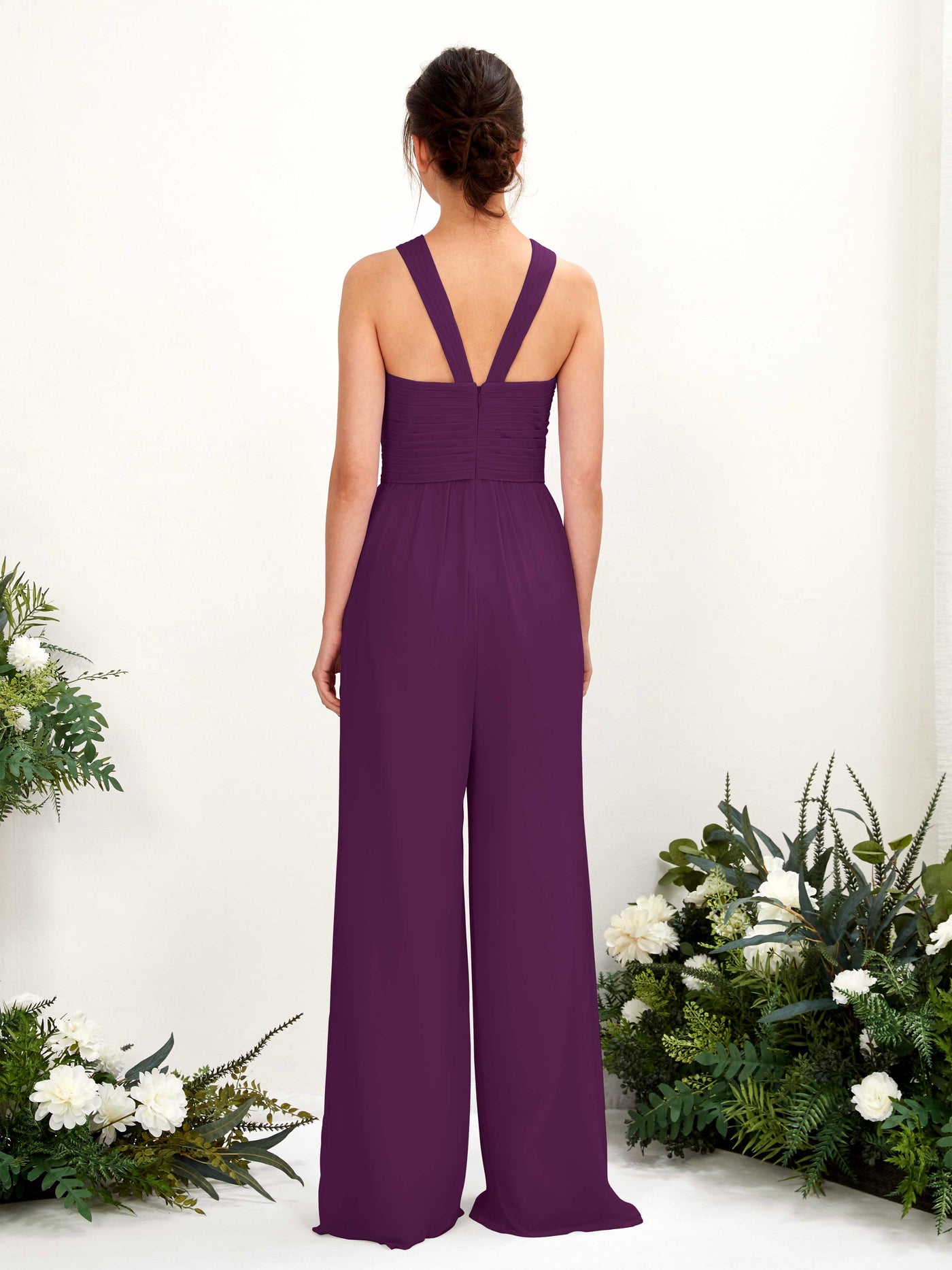 Carlyna Hilona Jumpsuit Grape Bridesmaid Dress Maxi Sleeveless V-Neck Dress #color_grape