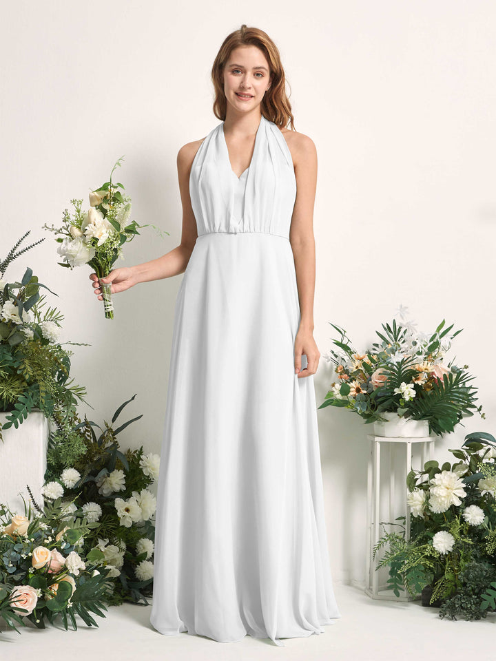 Bridesmaid Dress A-line Chiffon Halter Full Length Short Sleeves Wedding Party Dress - White (81226342)