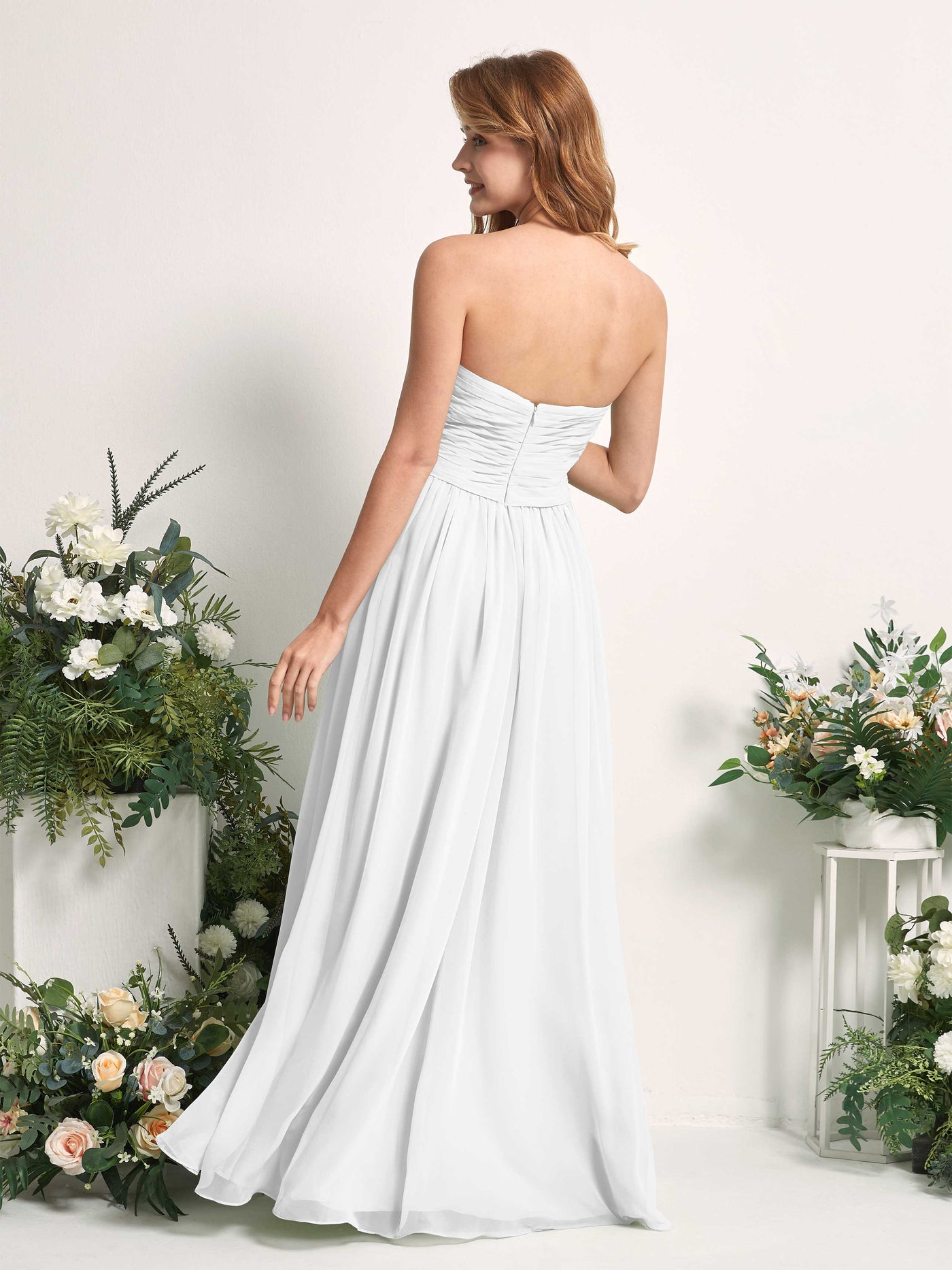 Bridesmaid Dress A-line Chiffon Sweetheart Full Length Sleeveless Wedding Party Dress - White (81226942)#color_white