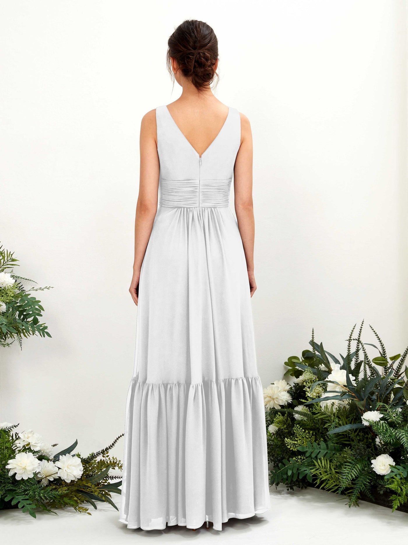 A-line Maternity Straps Sleeveless Chiffon Bridesmaid Dress - White (80223742)#color_white