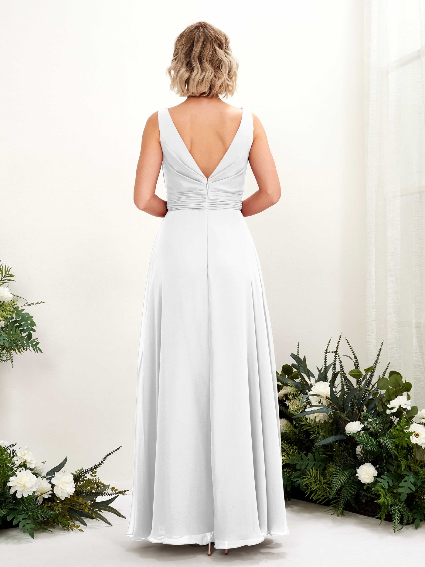 Carlyna Brianna A-Line White Bridesmaid Dress Maxi Sleeveless Boat Neck Dress #color_white