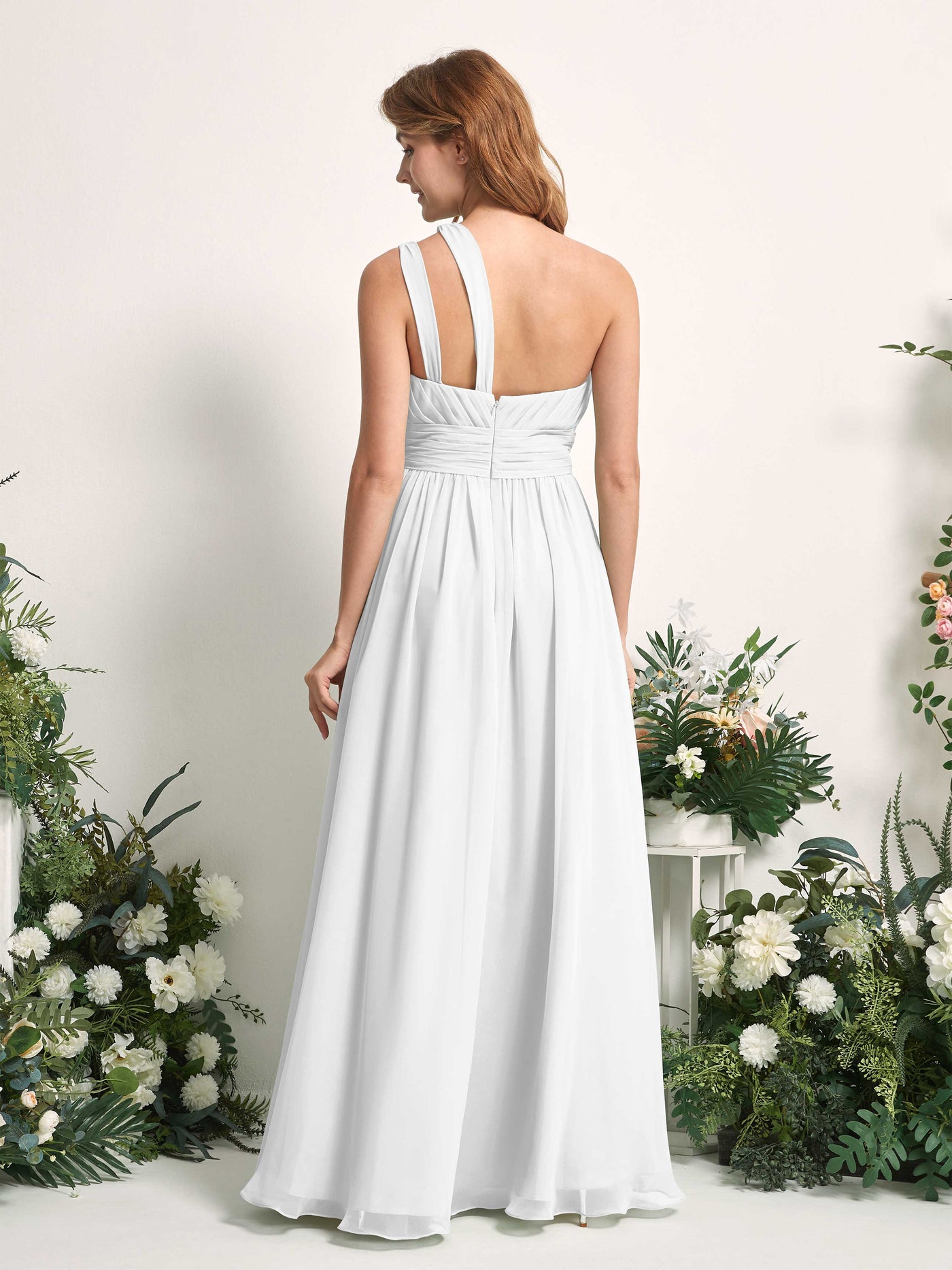 Carlyna Evelyn A-Line White Bridesmaid Dress Maxi Sleeveless One Shoulder Dress #color_white