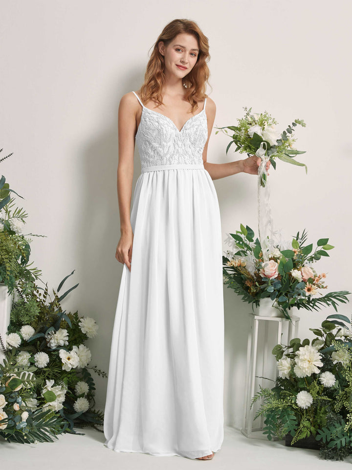 White Bridesmaid Dresses A-line Spaghetti-straps Sleeveless Chiffon Dresses (81226542)