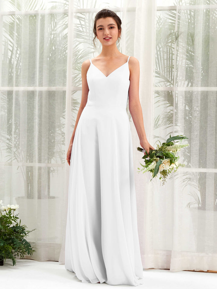 Carlyna Elsa A-Line White Bridesmaid Dress Maxi Sleeveless V-Neck Dress 