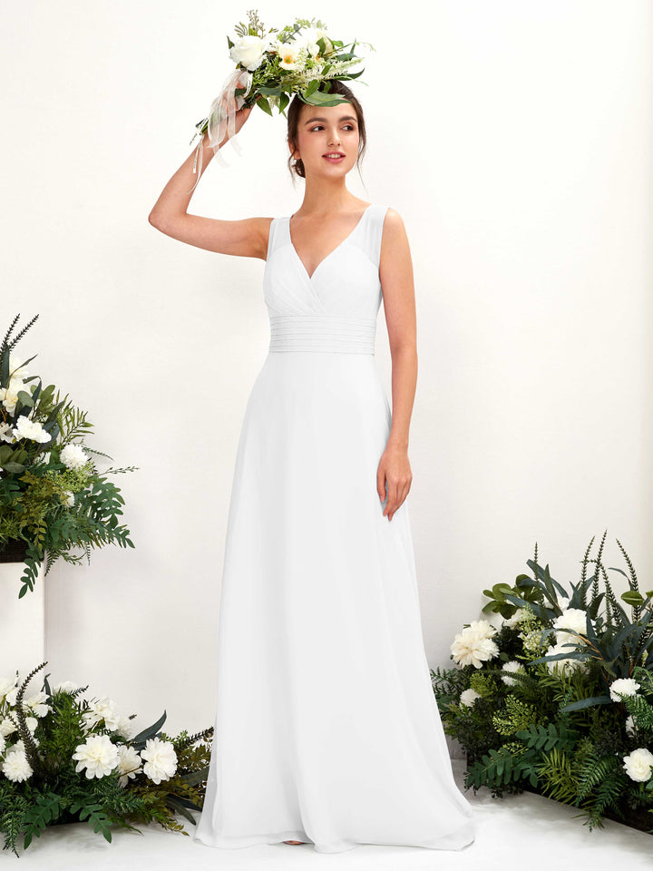 A-line V-neck Sleeveless Chiffon Bridesmaid Dress - White (81220942)