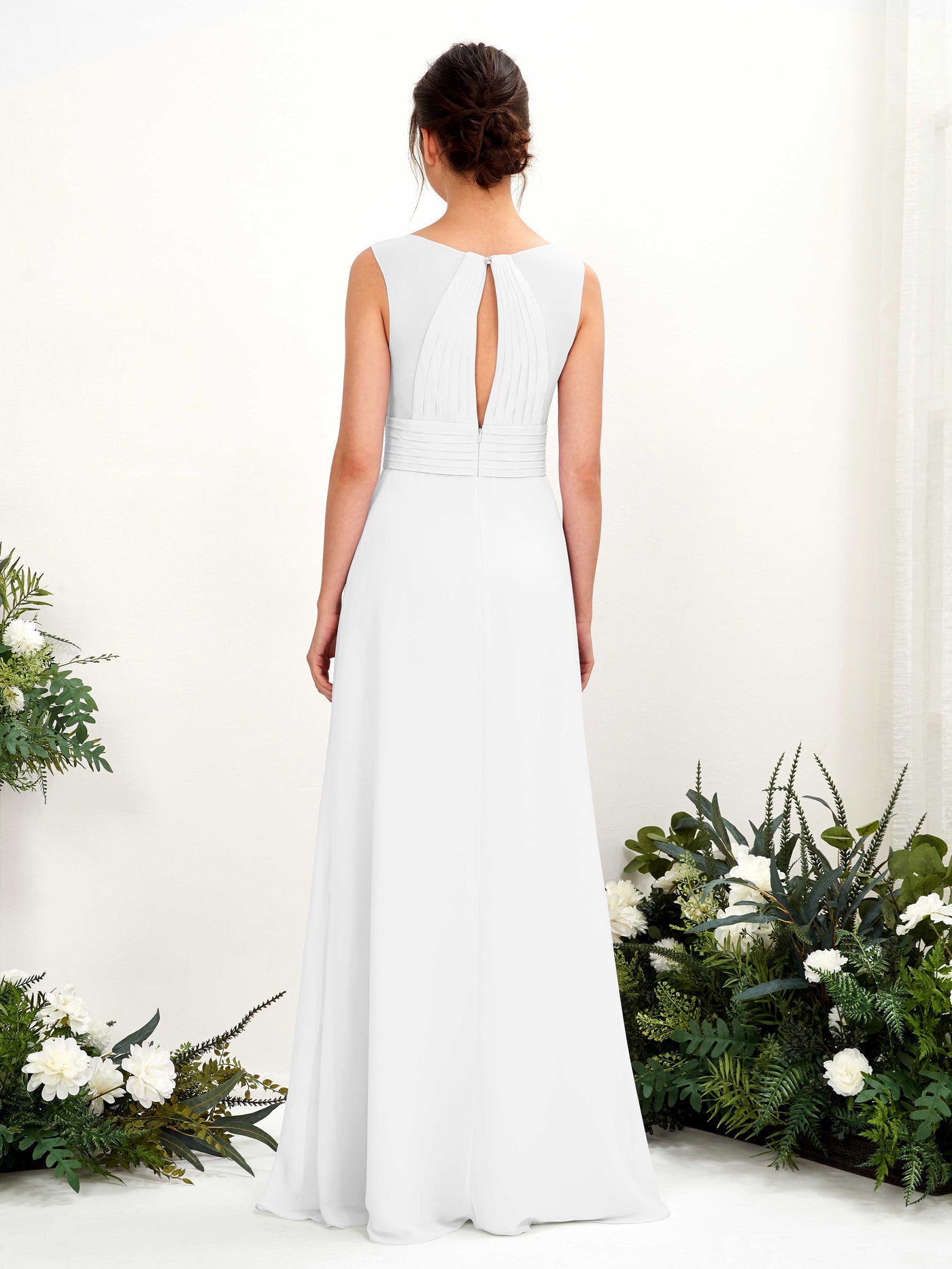 Carlyna Karen A-Line White Bridesmaid Dress Maxi Sleeveless V-Neck Dress #color_white