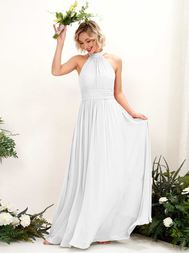 Carlyna Hilda A-Line White Bridesmaid Dress Maxi Sleeveless Round Neck Dress 