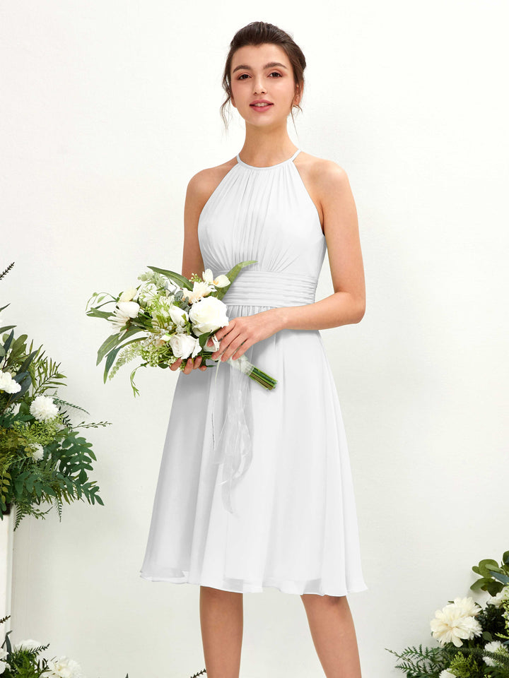 Halter Sleeveless Chiffon Bridesmaid Dress - White (81220142)