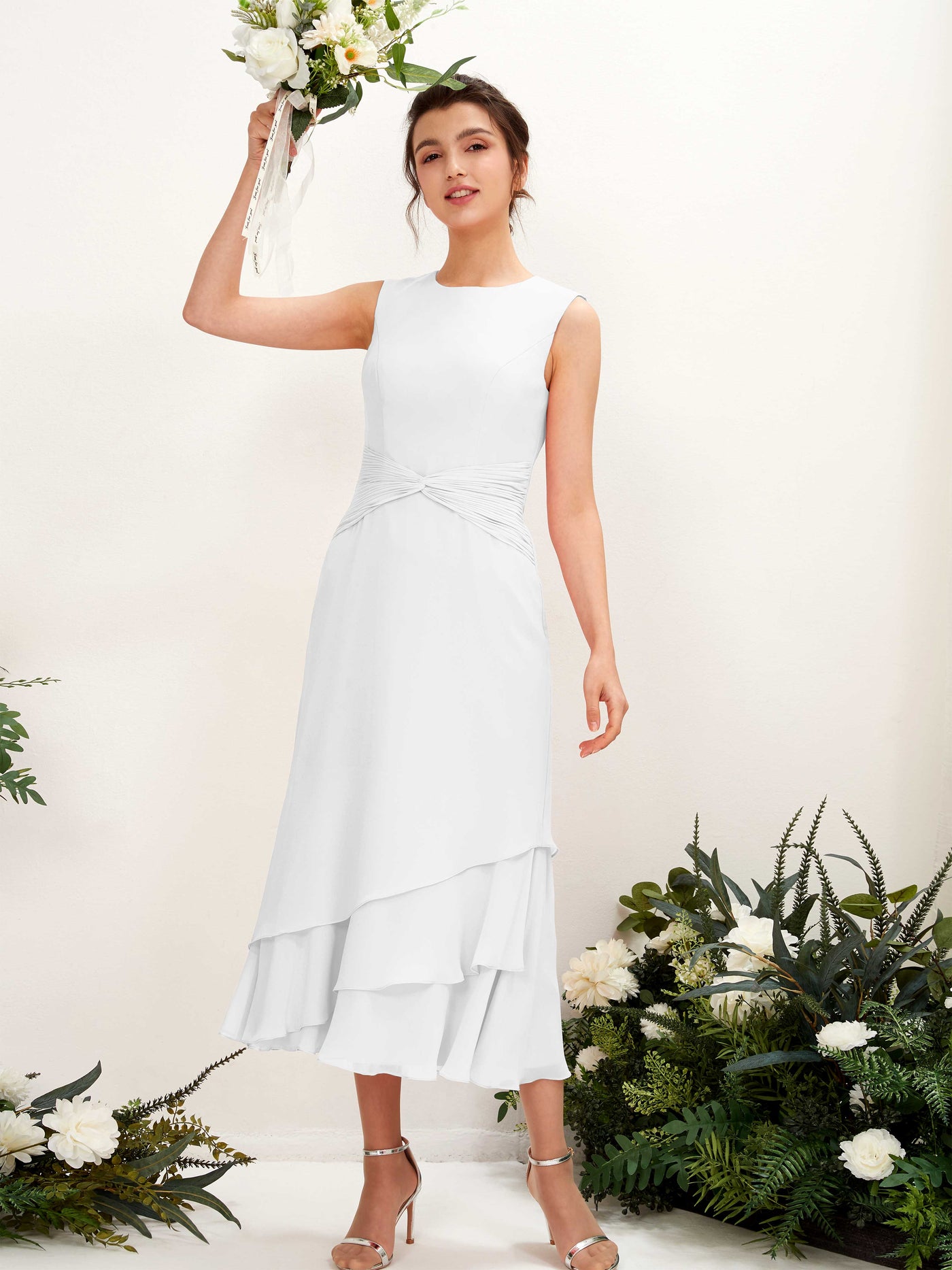 Mermaid/Trumpet Round Sleeveless Chiffon Bridesmaid Dress - White (81221942)#color_white