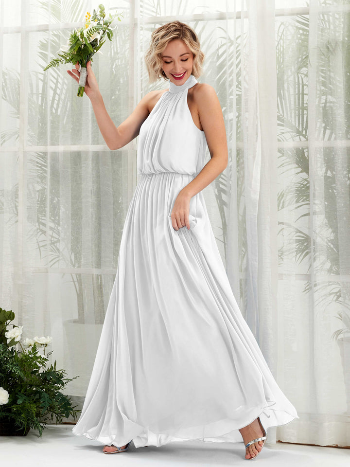 Halter Sleeveless Chiffon Bridesmaid Dress - White (81222942)