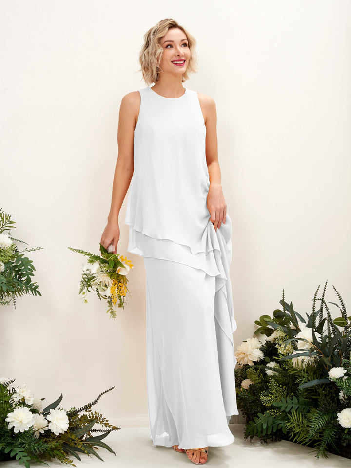 Round Sleeveless Chiffon Bridesmaid Dress - White (81222342)