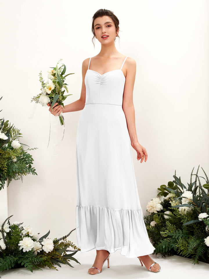 Spaghetti-straps Sweetheart Sleeveless Chiffon Bridesmaid Dress - White (81223042)