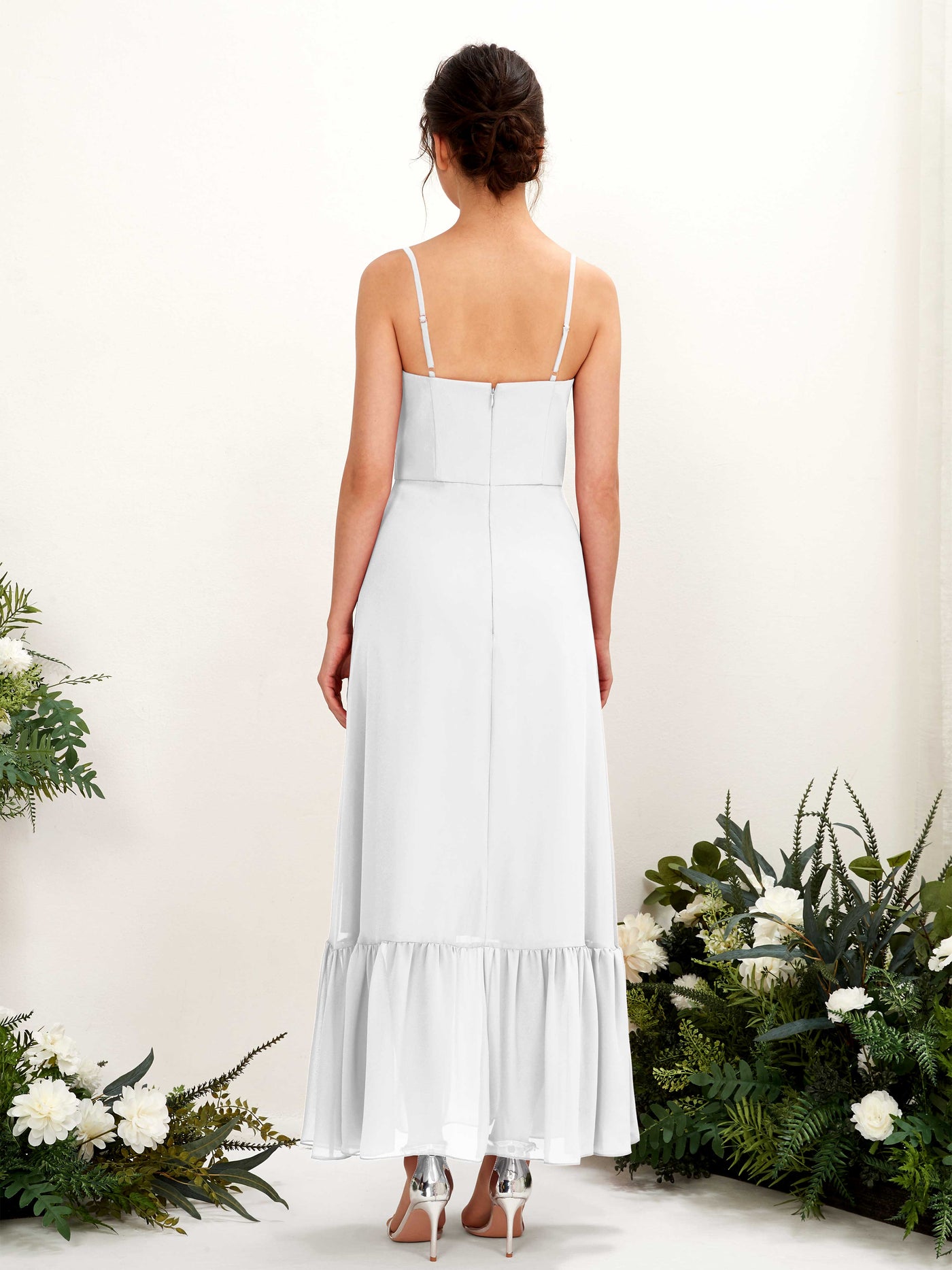 Spaghetti-straps Sweetheart Sleeveless Chiffon Bridesmaid Dress - White (81223042)#color_white