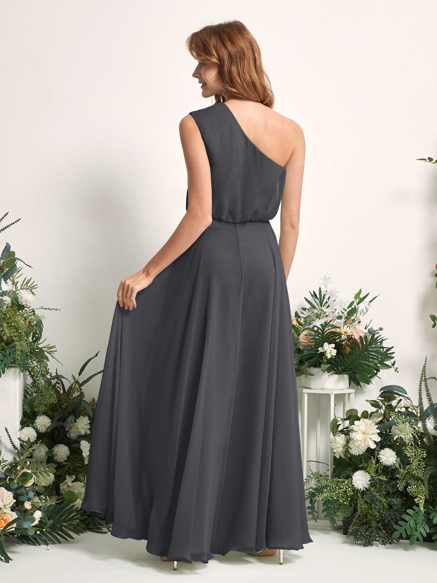 Bridesmaid Dress A-line Chiffon One Shoulder Full Length Sleeveless Wedding Party Dress - Pewter (81226838)#color_pewter