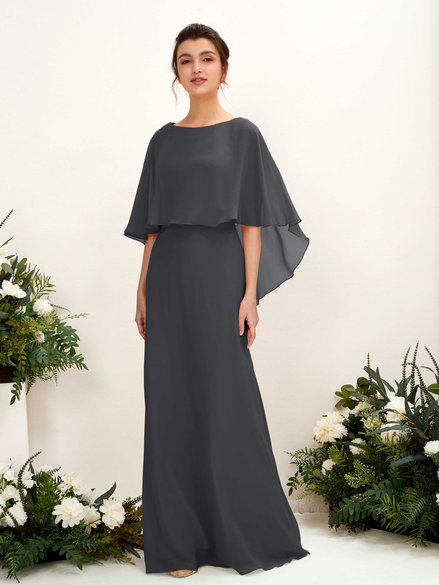 A-line Bateau Sleeveless Chiffon Bridesmaid Dress - Pewter (81222038)#color_pewter