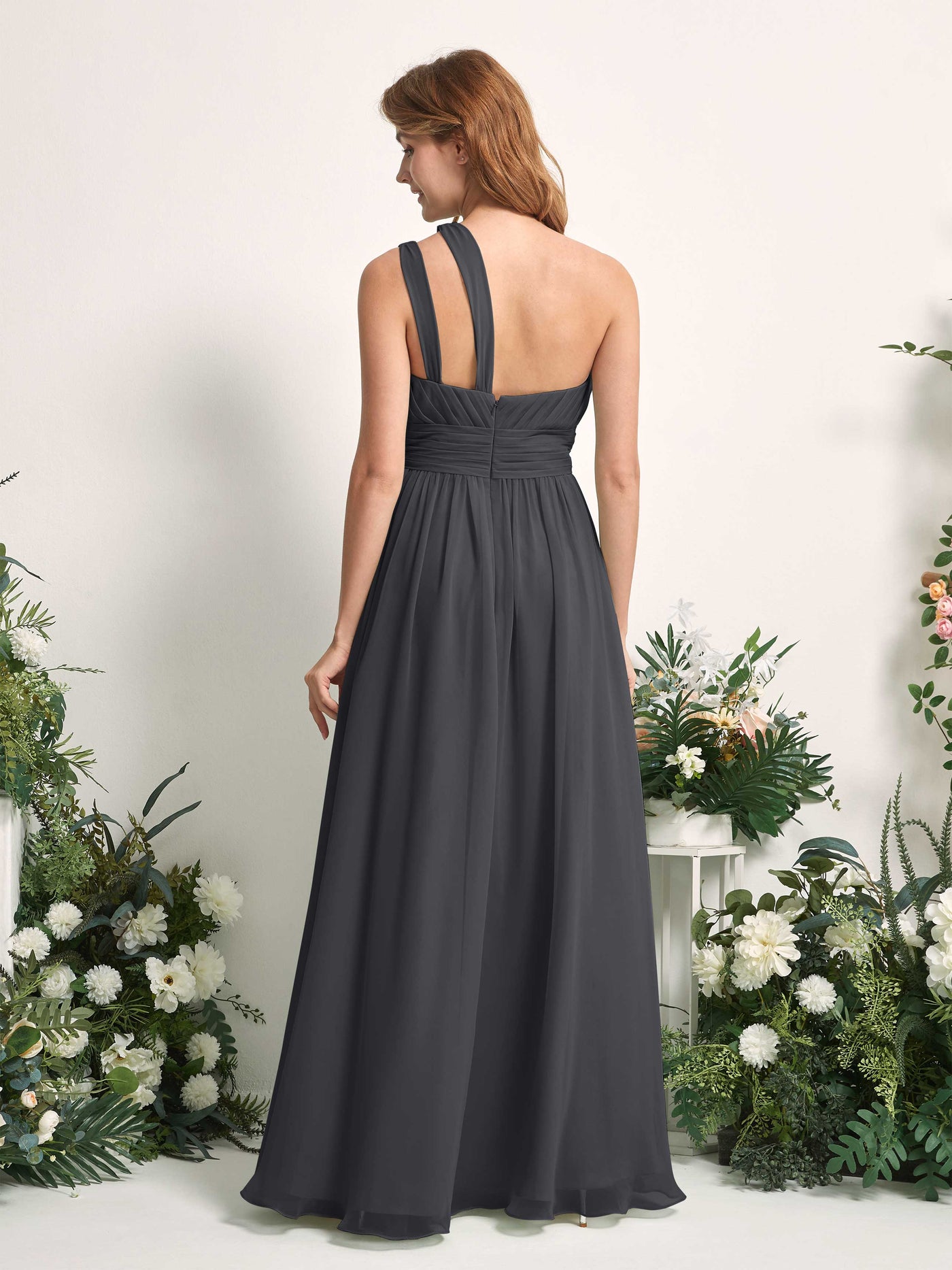 Carlyna Evelyn A-Line Pewter Bridesmaid Dress Maxi Sleeveless One Shoulder Dress #color_pewter