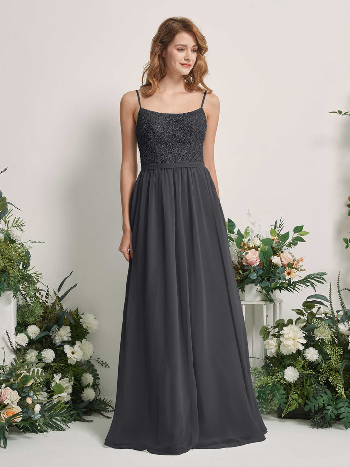 Pewter Bridesmaid Dresses A-line Open back Spaghetti-straps Sleeveless Dresses (83220138)