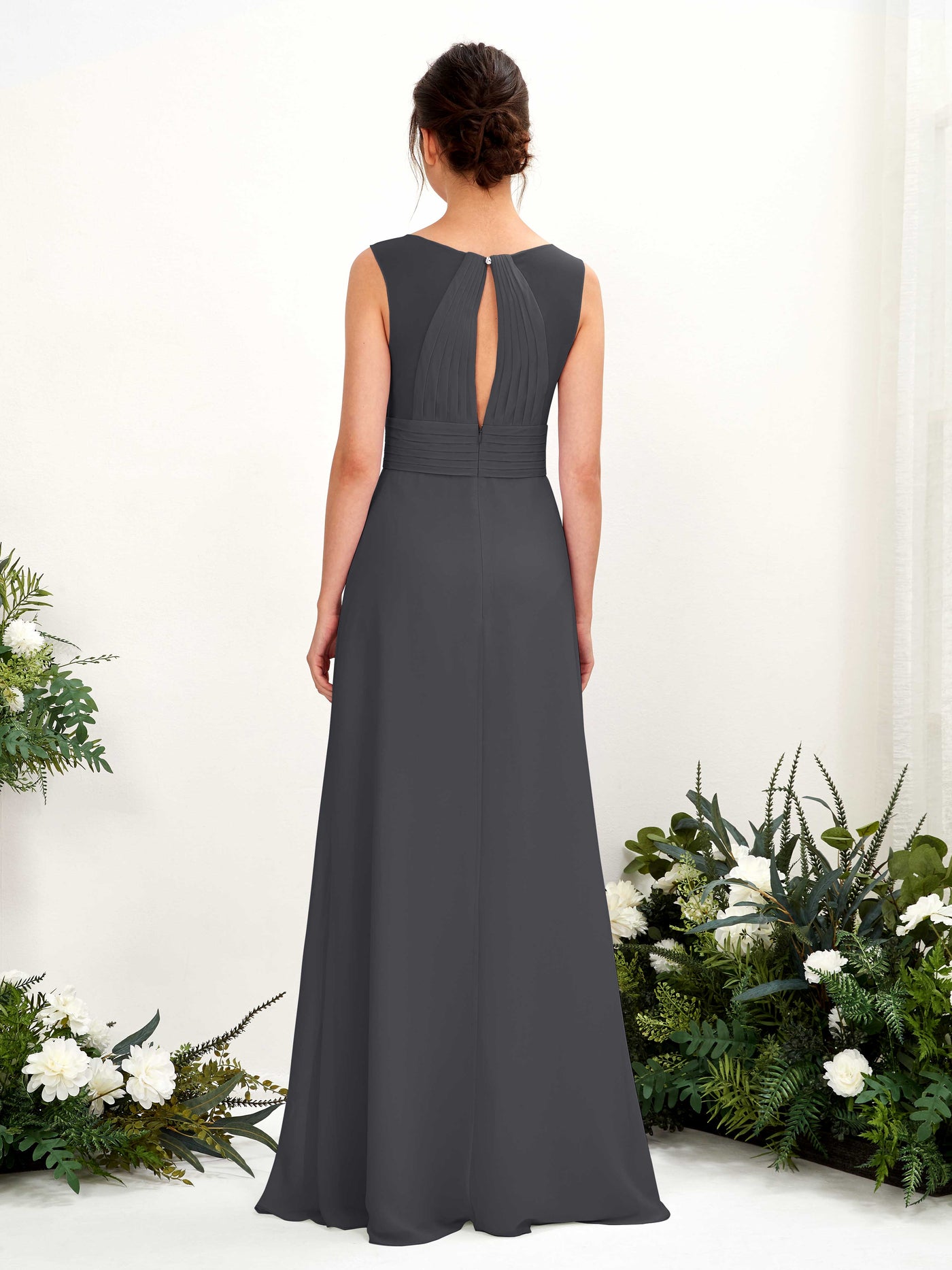 Carlyna Karen A-Line Pewter Bridesmaid Dress Maxi Sleeveless V-Neck Dress #color_pewter