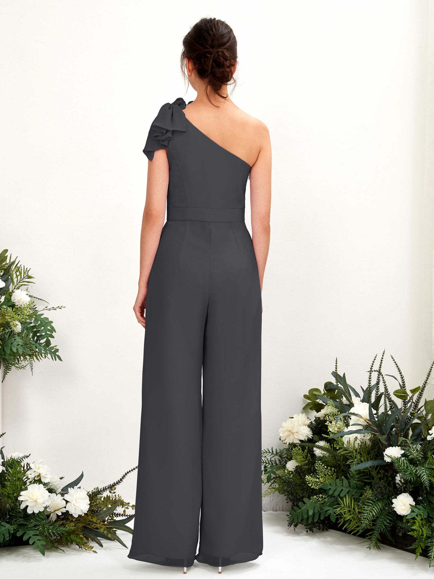 Carlyna Jasmine Jumpsuit Pewter Bridesmaid Dress Maxi Sleeveless One Shoulder Dress #color_pewter