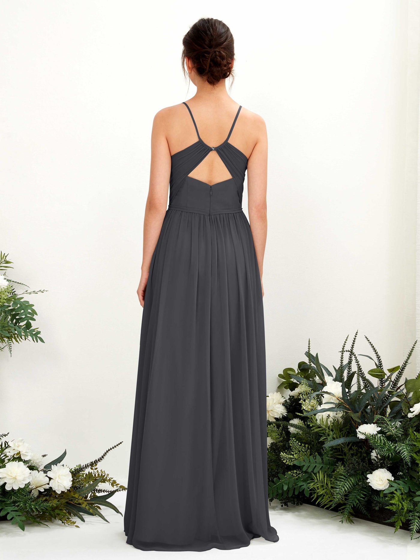 Carlyna Angela A-Line Pewter Bridesmaid Dress Maxi Sleeveless V-Neck Dress #color_pewter