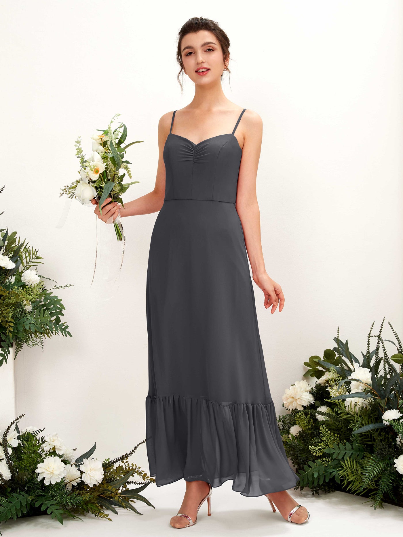 Spaghetti-straps Sweetheart Sleeveless Chiffon Bridesmaid Dress - Pewter (81223038)#color_pewter